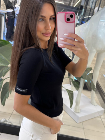 Bluzka z krótkim rękawem prążek - Czarna