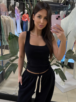 Koszulka w Prążki z Bawełny z dekoltem - Czarna