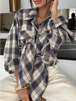 Koszula w kratę  - Grafit - Marcepan