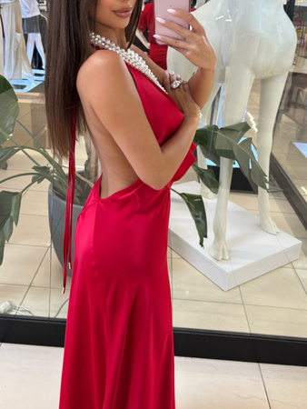 Długa sukienka z odkrytymi plecami - Czerwony