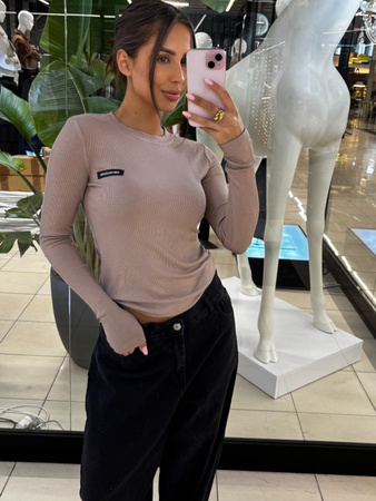 Bluzka z długim rękawem prążek - Beż