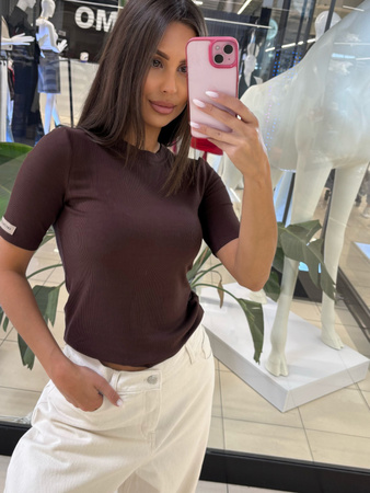 Bluzka z krótkim rękawem prążek - Czekolada