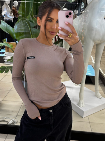 Bluzka z długim rękawem prążek - Beż