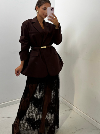 Długa spódnica z koronki - Czekolada