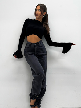 Krótka bluzka z rękawem dzwonek - Czarny