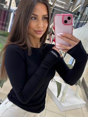 Bluzka z długim rękawem prążek - Czarny