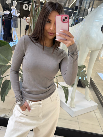 Bluzka z długim rękawem prążek - Szary