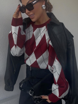 Sweter w romby - Bordo