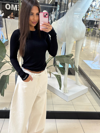 Bluzka z długim rękawem prążek - Czarny