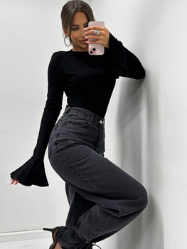 Długa bluzka z rękawem dzwonek - Czarny