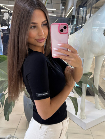 Bluzka z krótkim rękawem prążek - Czarna