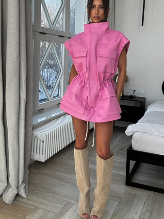 Kurtka-Kamizelka jeansowa 2w1 - Róż