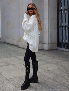 Długi Sweter z ozdobnym splotem -  Śmietanka